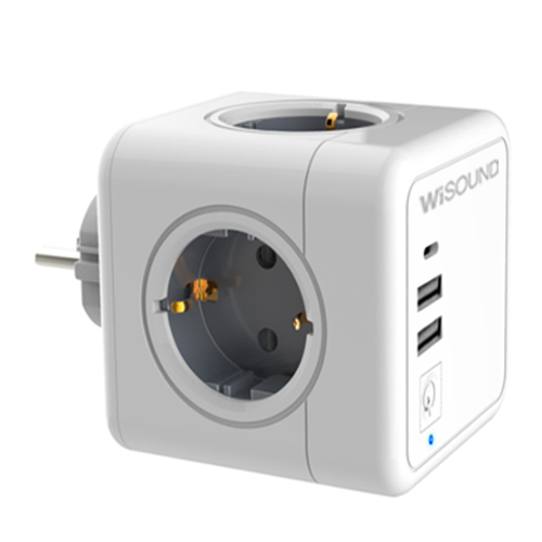 Cubis Adapter CAD-421S | Cube Adaptor with 4-sockets, 2 USB-A, 1 USB-C port | Crystal ...