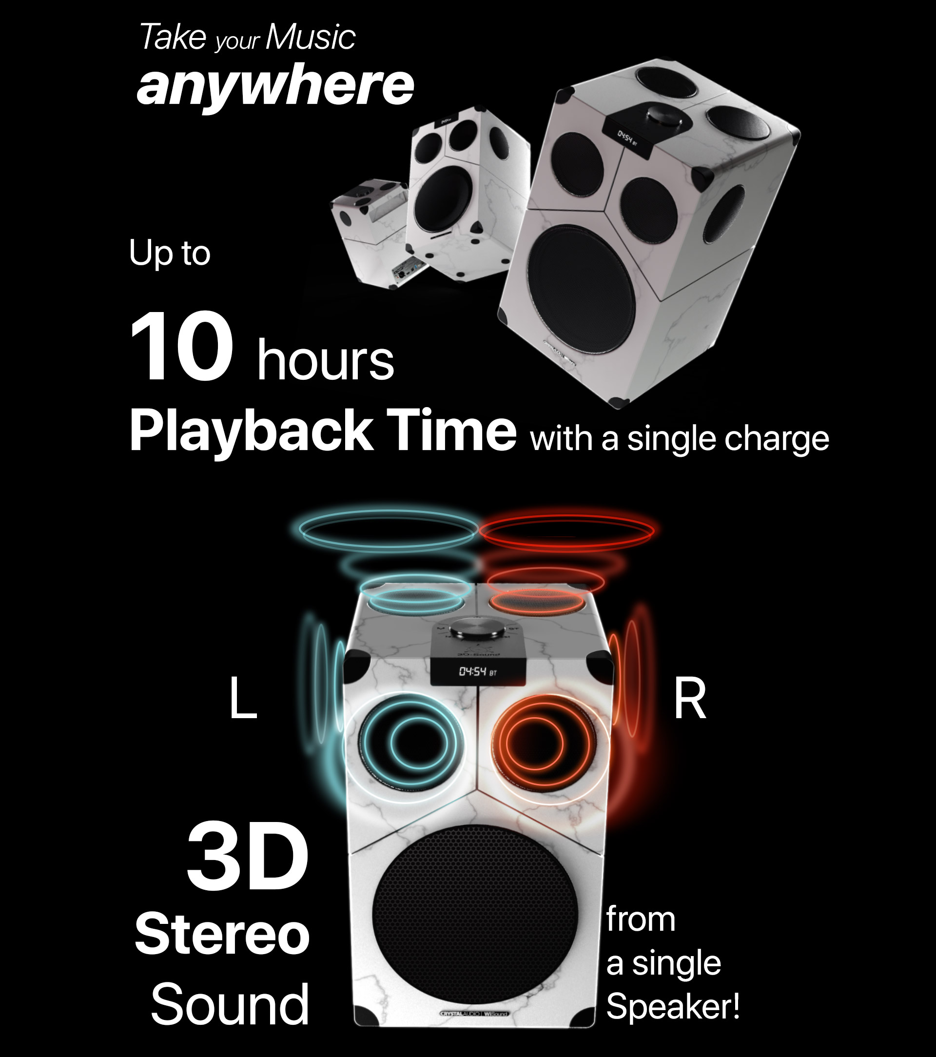 3D6 b 3D Portable Sound System with 6.5" woofer, Black Marble finish